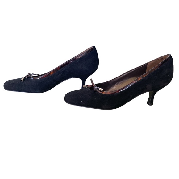 Stuart Weitzman Vintage Black Suede Tortoise Bow Kitten Heels Pumps - 5 - Picture 4 of 12
